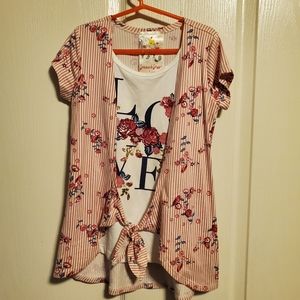 Jenna & Jessie shirt, size 8 girls, pink, white and blue.